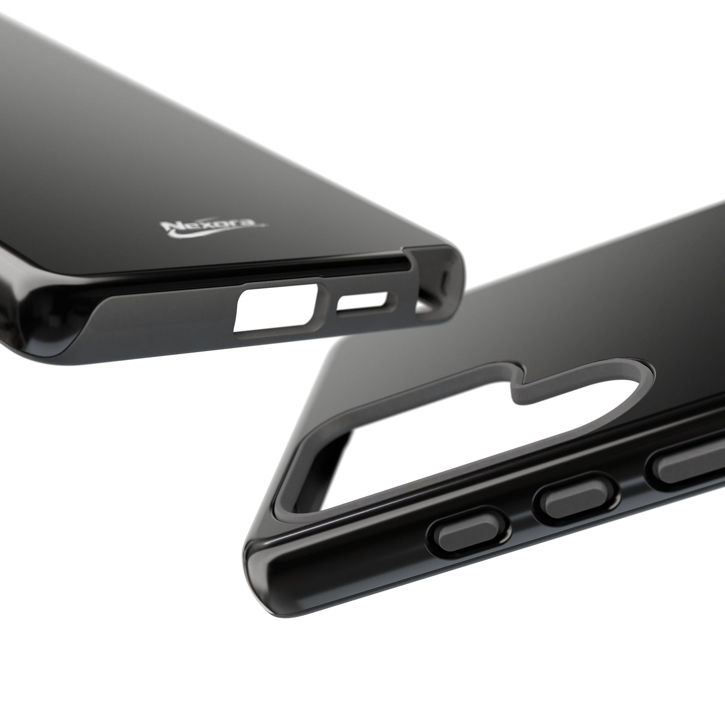 Nexora Black Tough Phone Case – Protective Slim Armor with Logo