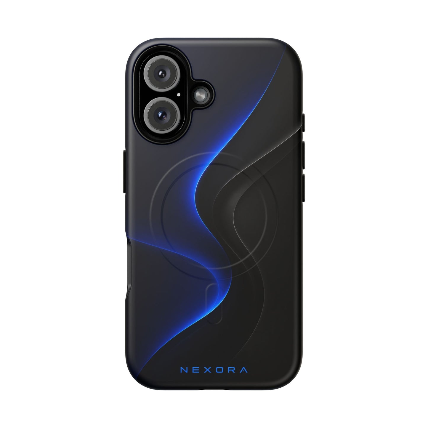 Magnetic Tough Phone Case — Shockproof Gloss Black with Blue Wave Design