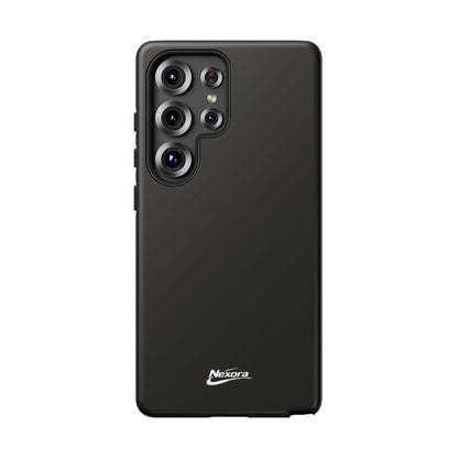 Nexora Black Tough Phone Case – Protective Slim Armor with Logo