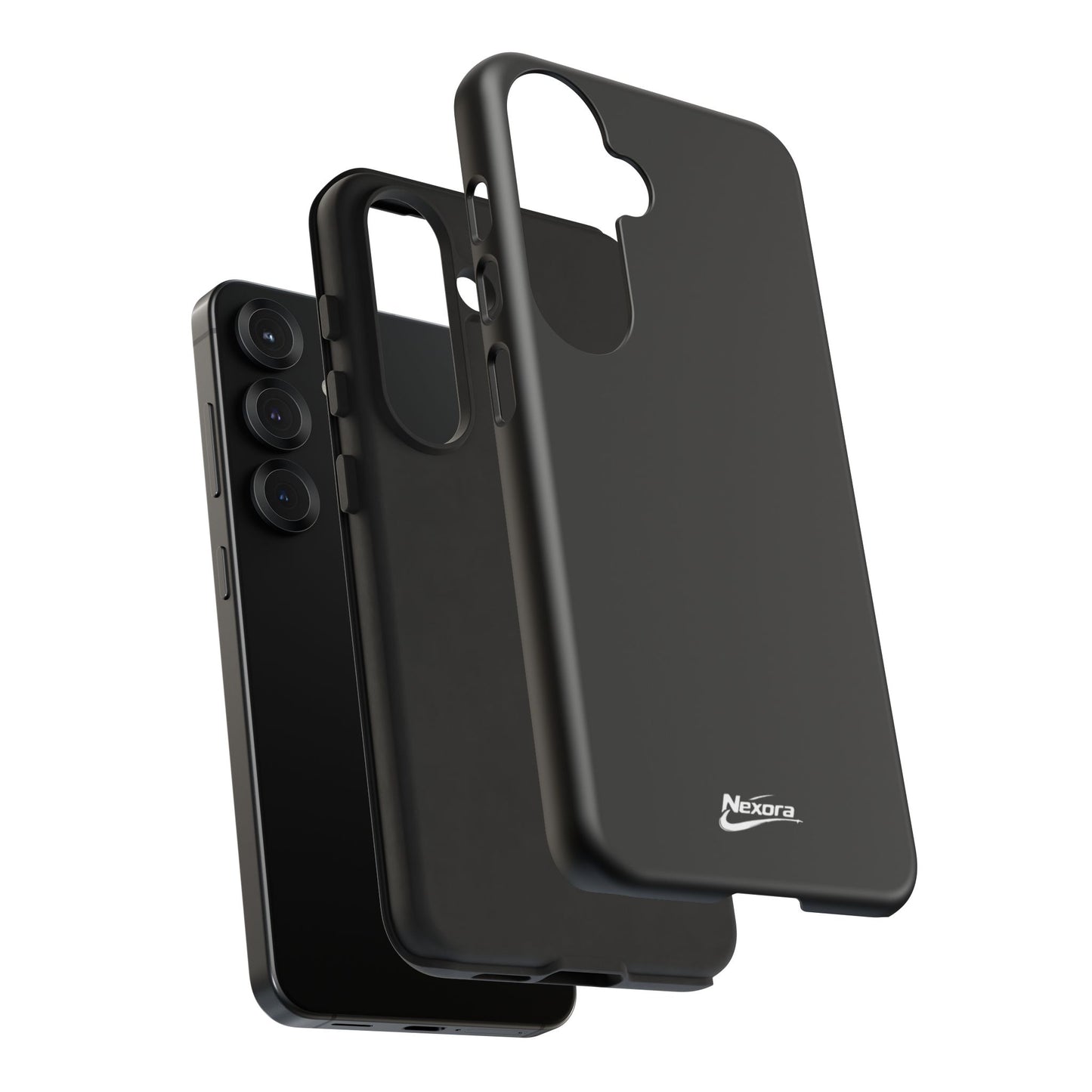 Nexora Black Tough Phone Case – Protective Slim Armor with Logo