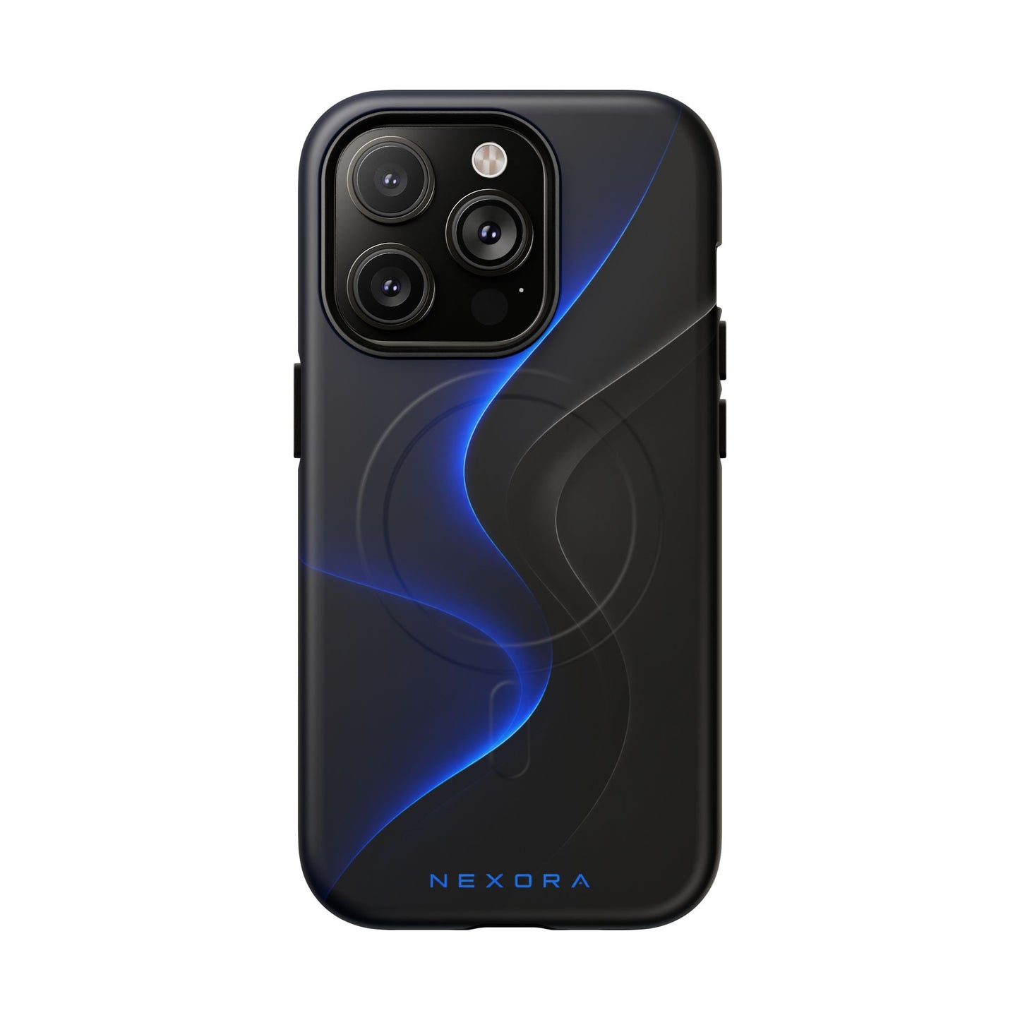 Magnetic Tough Phone Case — Shockproof Gloss Black with Blue Wave Design