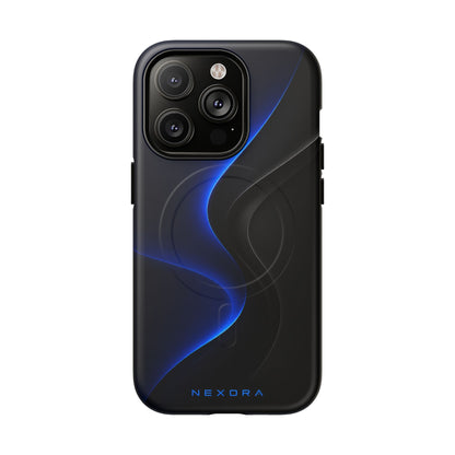 Magnetic Tough Phone Case — Shockproof Gloss Black with Blue Wave Design