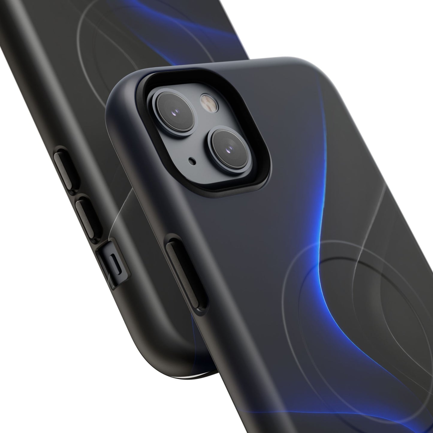 Magnetic Tough Phone Case — Shockproof Gloss Black with Blue Wave Design