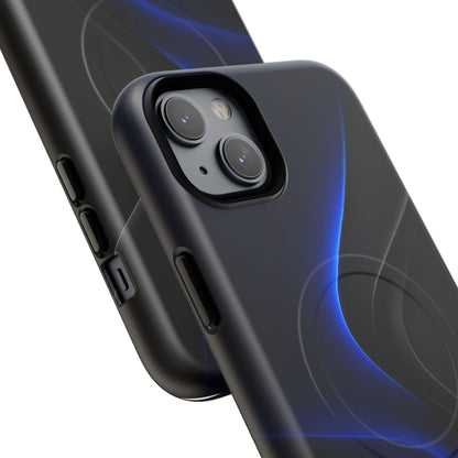 Magnetic Tough Phone Case — Shockproof Gloss Black with Blue Wave Design