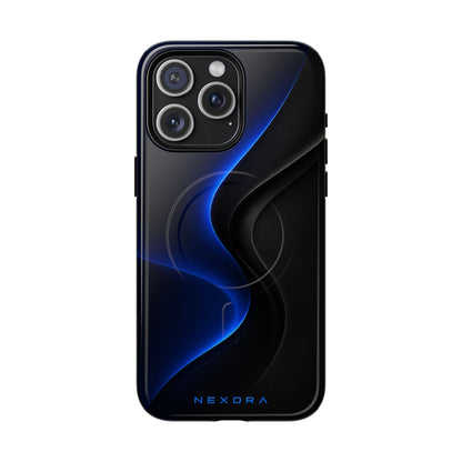 Magnetic Tough Phone Case — Shockproof Gloss Black with Blue Wave Design