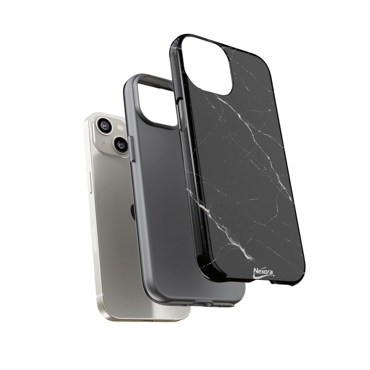 Nexora Black Marble Tough Phone Case — Slim Protective iPhone Cover