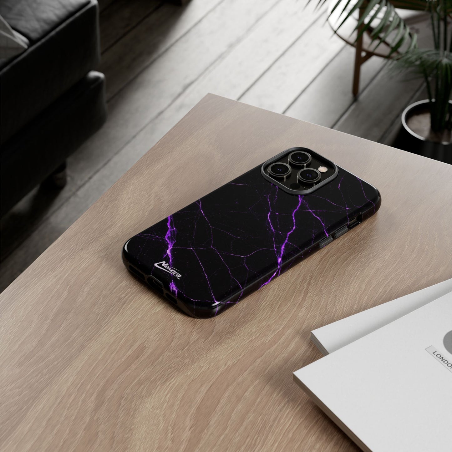 Nexora Purple Lightning Marble Phone Case — Tough Protective Phone Case