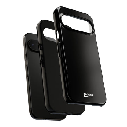 Nexora Black Tough Phone Case – Protective Slim Armor with Logo