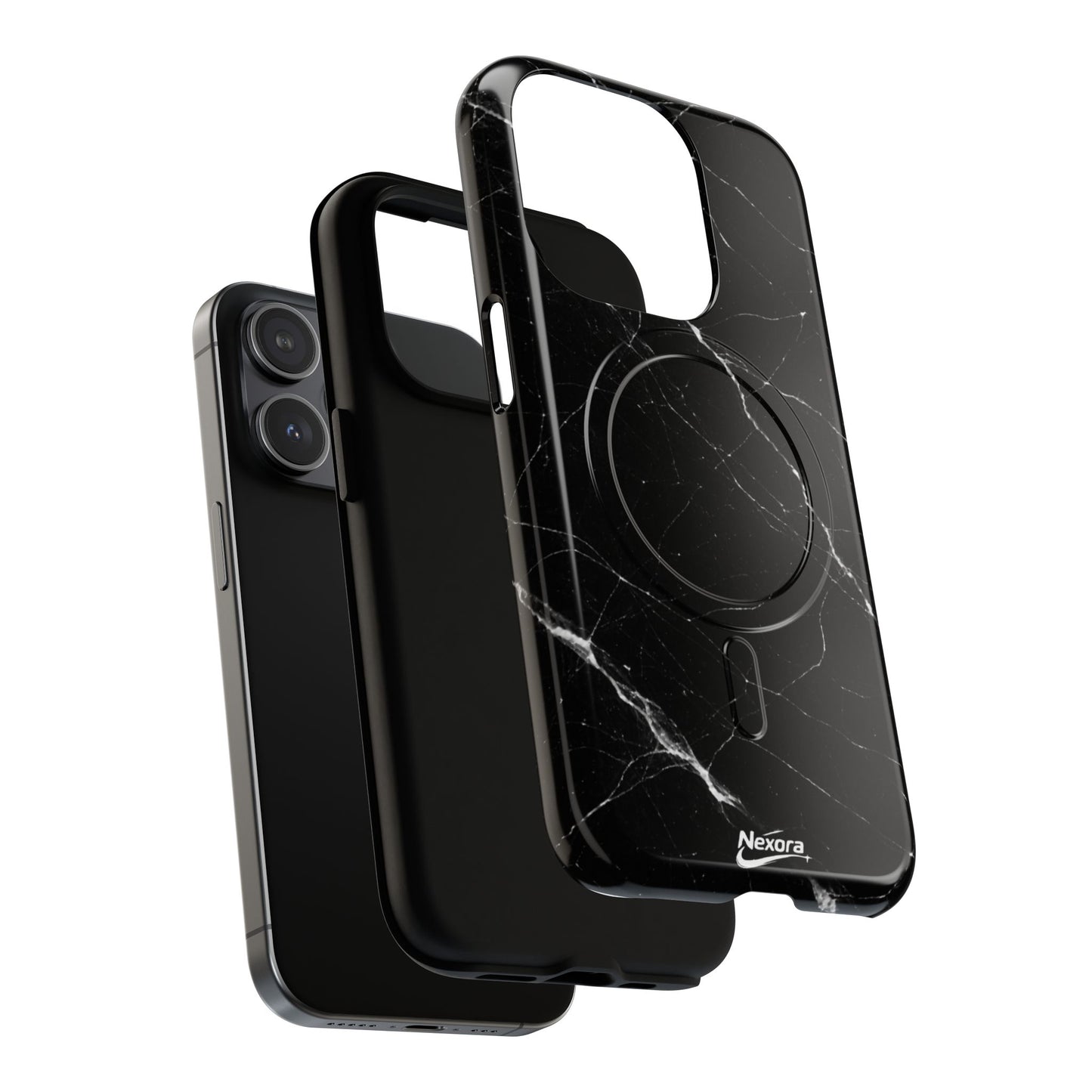 Nexora Magnetic Tough Phone Case - Black Marble Protective Cover