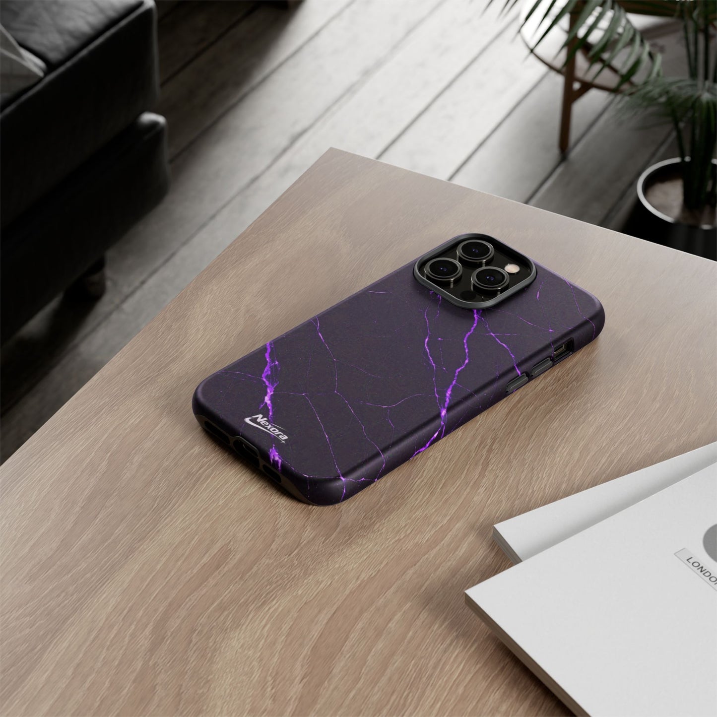 Nexora Purple Lightning Marble Phone Case — Tough Protective Phone Case