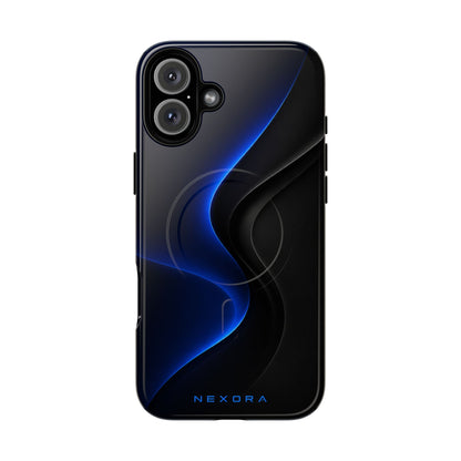 Magnetic Tough Phone Case — Shockproof Gloss Black with Blue Wave Design