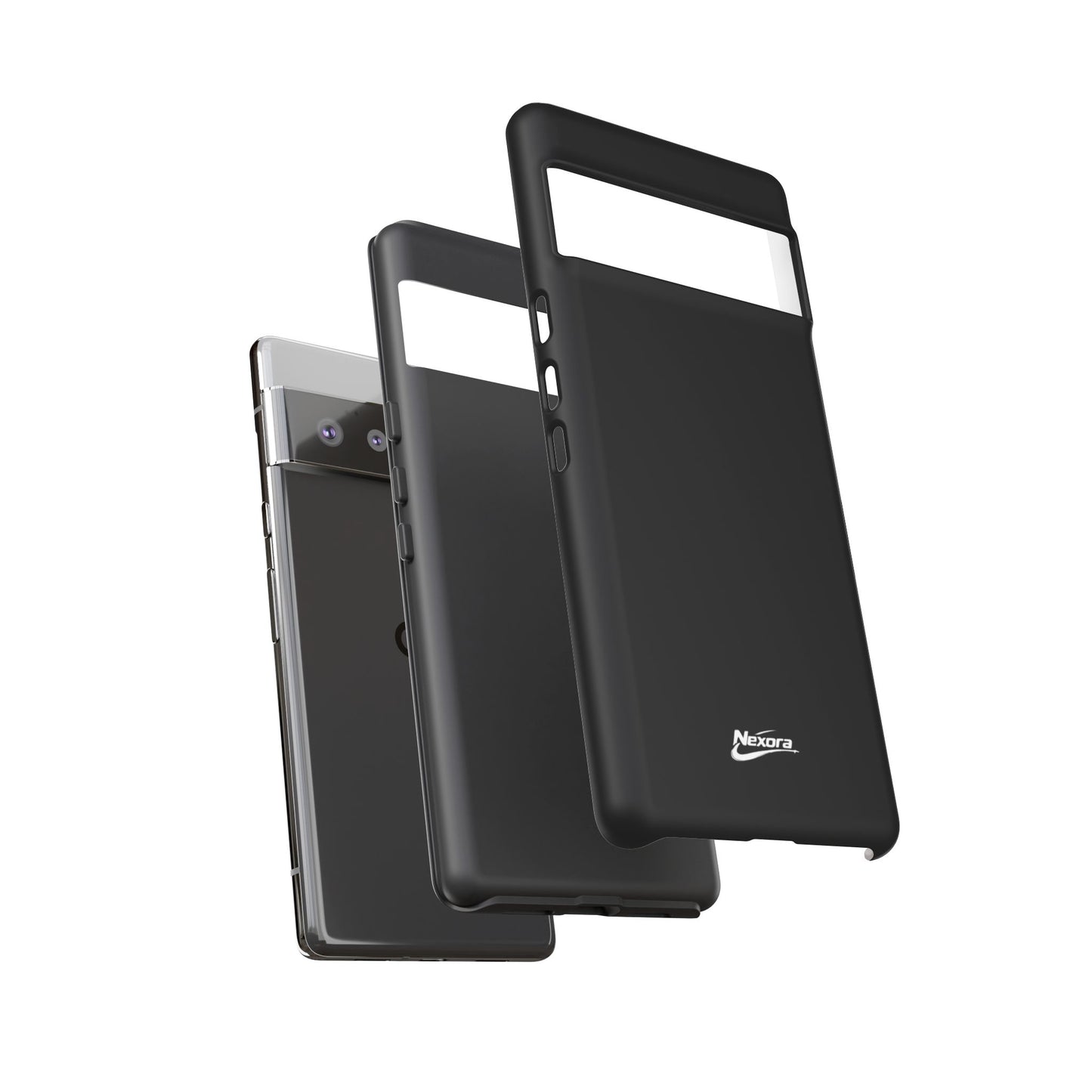 Nexora Black Tough Phone Case – Protective Slim Armor with Logo