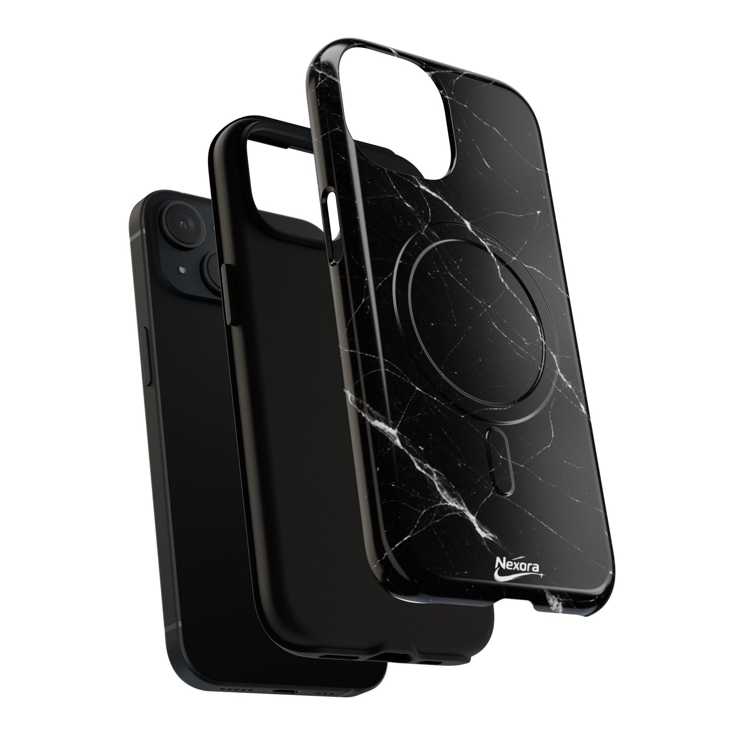 Nexora Magnetic Tough Phone Case - Black Marble Protective Cover
