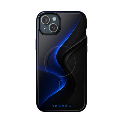 Magnetic Tough Phone Case — Shockproof Gloss Black with Blue Wave Design