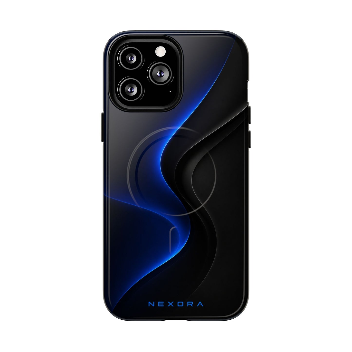 Magnetic Tough Phone Case — Shockproof Gloss Black with Blue Wave Design