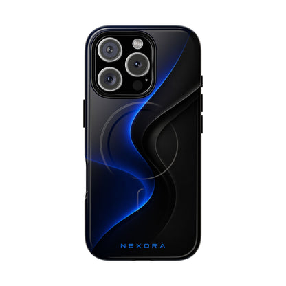 Magnetic Tough Phone Case — Shockproof Gloss Black with Blue Wave Design