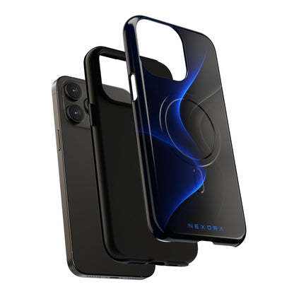 Magnetic Tough Phone Case — Shockproof Gloss Black with Blue Wave Design