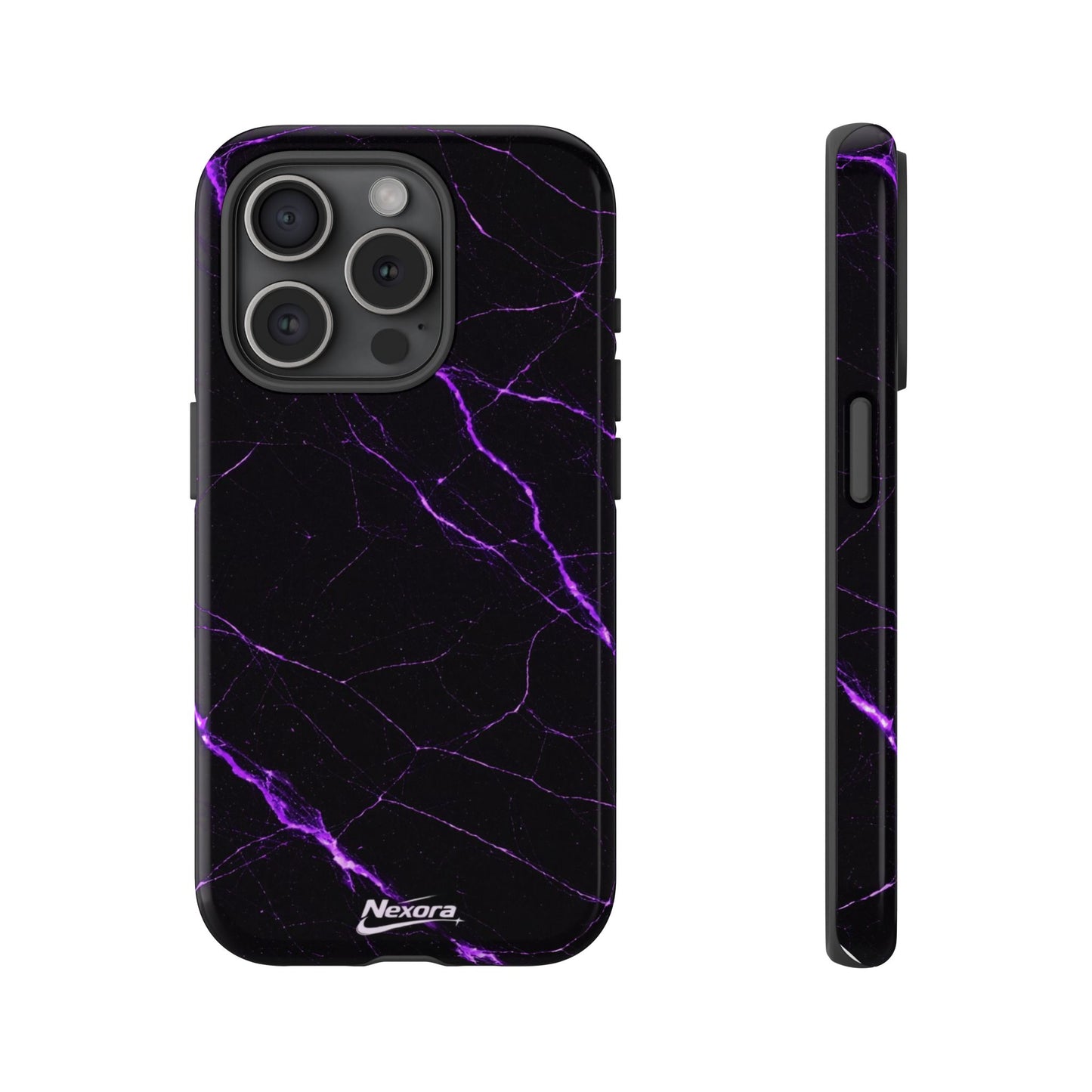 Nexora Purple Lightning Marble Phone Case — Tough Protective Phone Case