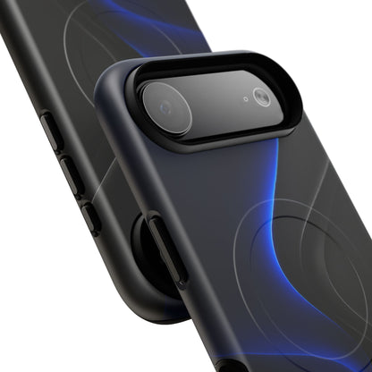 Magnetic Tough Phone Case — Shockproof Gloss Black with Blue Wave Design