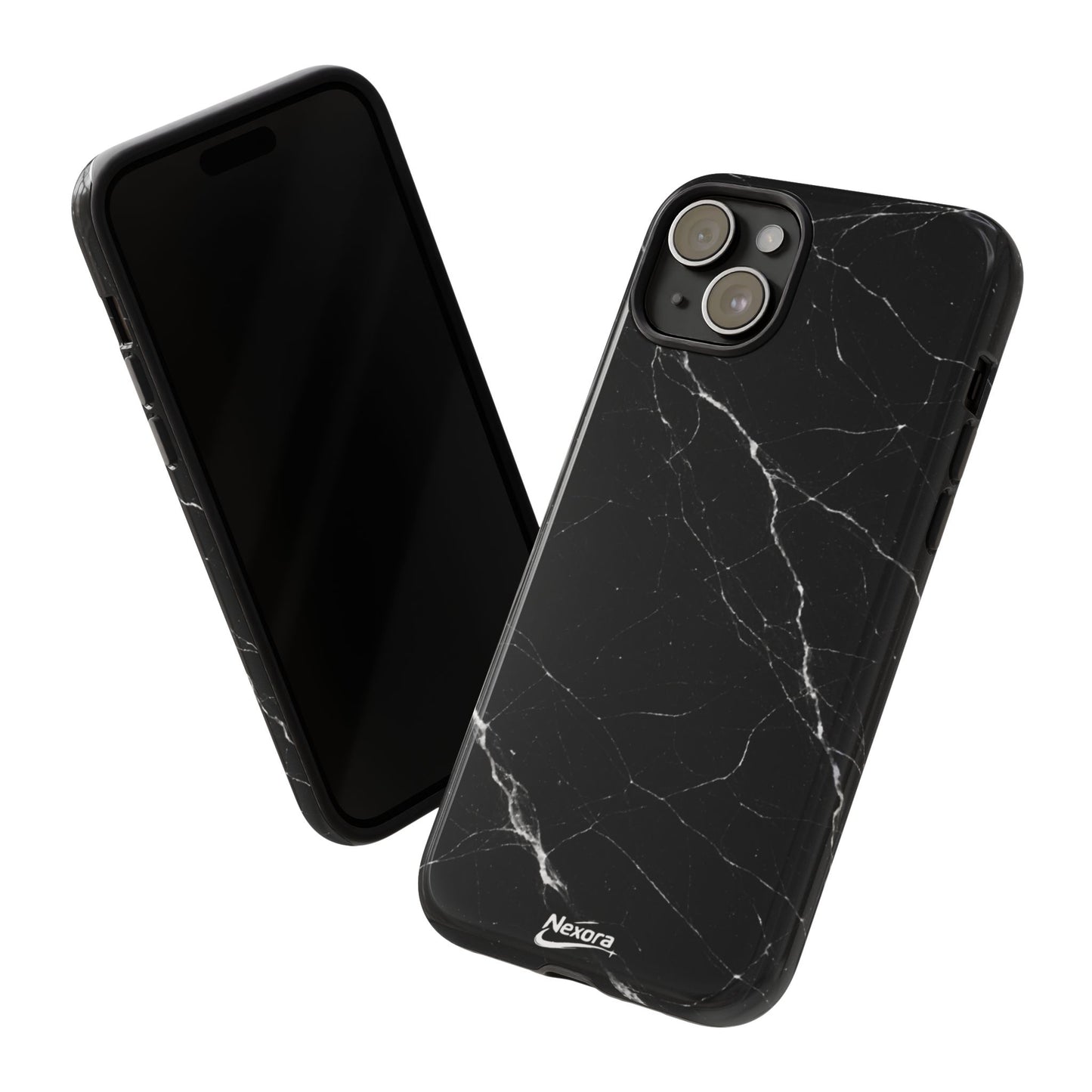 Nexora Black Marble Tough Phone Case — Slim Protective iPhone Cover