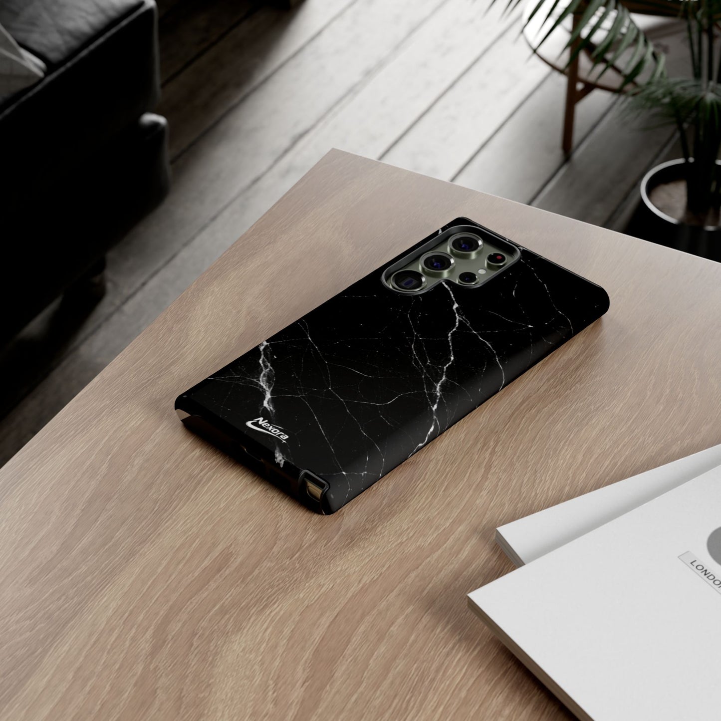 Nexora Black Marble Phone Case — Sleek Tough Protective Case with White Veining