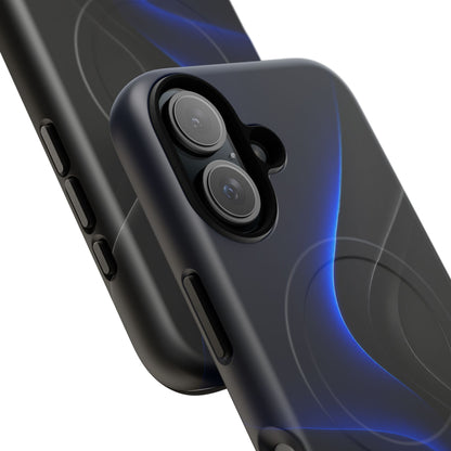 Magnetic Tough Phone Case — Shockproof Gloss Black with Blue Wave Design
