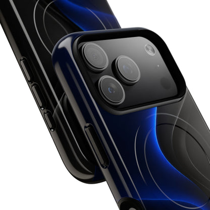 Magnetic Tough Phone Case — Shockproof Gloss Black with Blue Wave Design