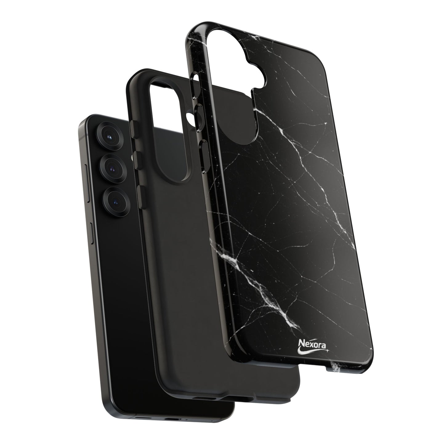 Nexora Black Marble Phone Case — Sleek Tough Protective Case with White Veining
