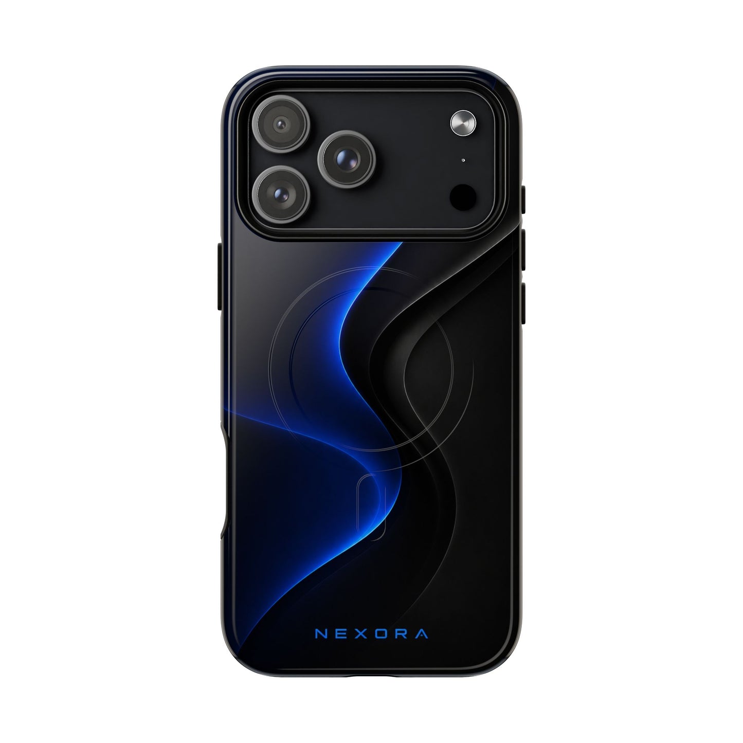 Magnetic Tough Phone Case — Shockproof Gloss Black with Blue Wave Design