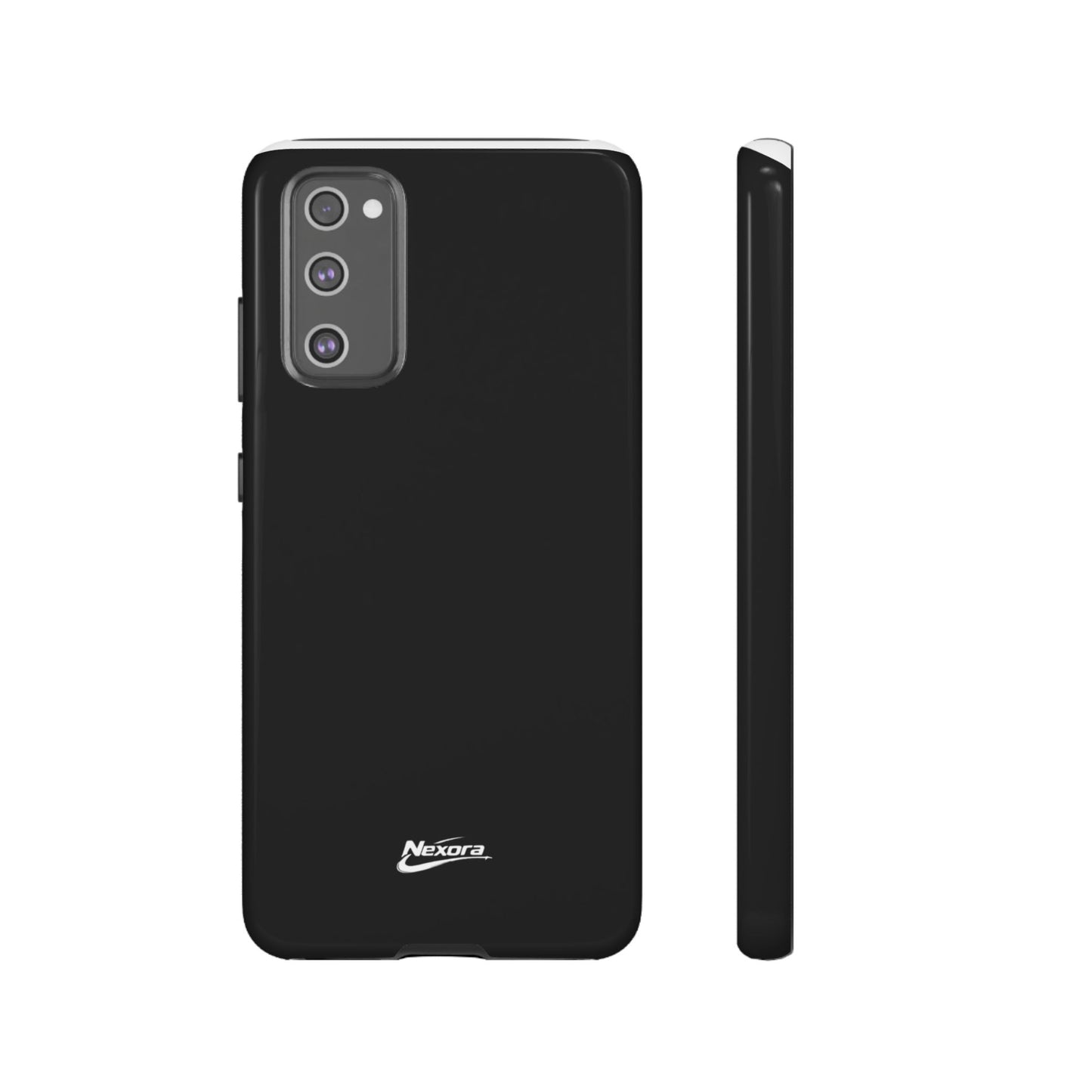 Nexora Black Tough Phone Case – Protective Slim Armor with Logo