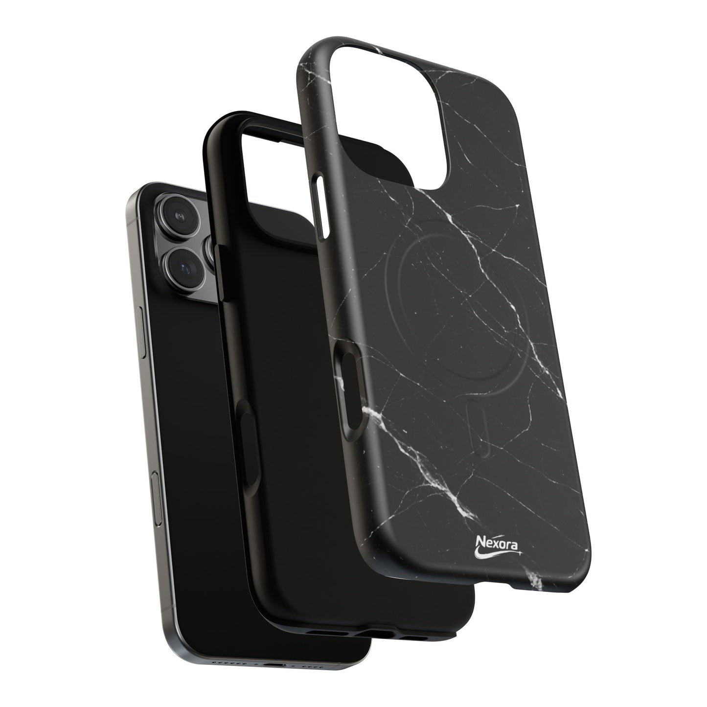 Nexora Magnetic Tough Phone Case - Black Marble Protective Cover