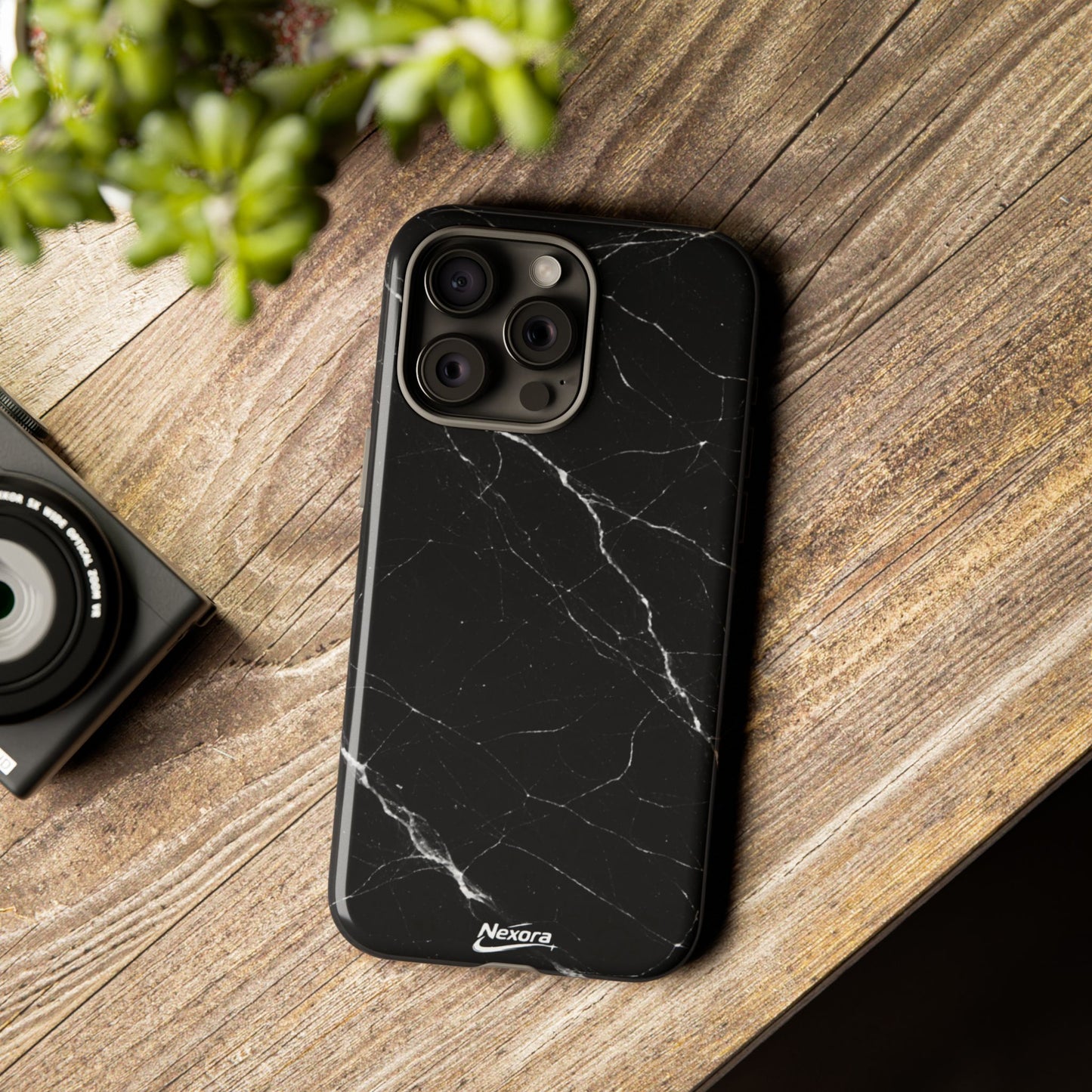 Nexora Black Marble Tough Phone Case — Slim Protective iPhone Cover