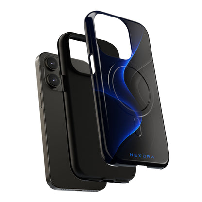 Magnetic Tough Phone Case — Shockproof Gloss Black with Blue Wave Design