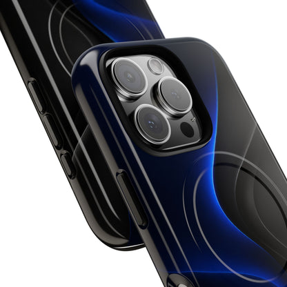 Magnetic Tough Phone Case — Shockproof Gloss Black with Blue Wave Design