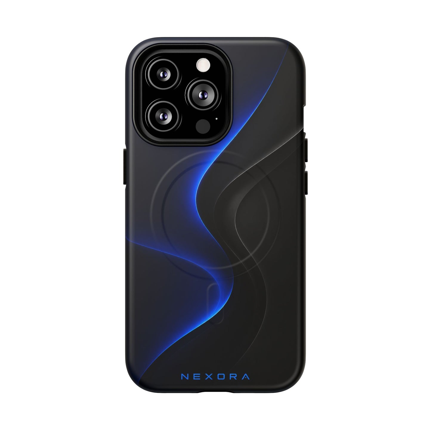 Magnetic Tough Phone Case — Shockproof Gloss Black with Blue Wave Design