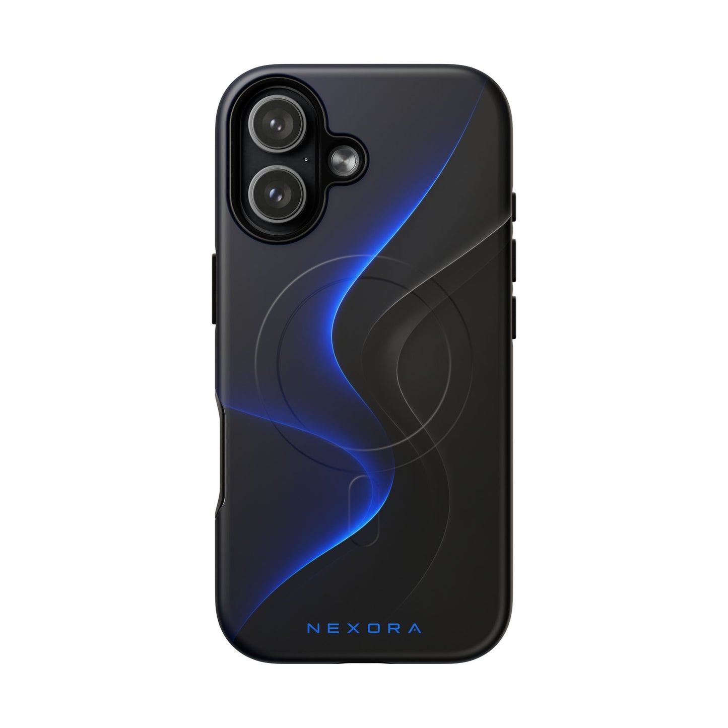 Magnetic Tough Phone Case — Shockproof Gloss Black with Blue Wave Design