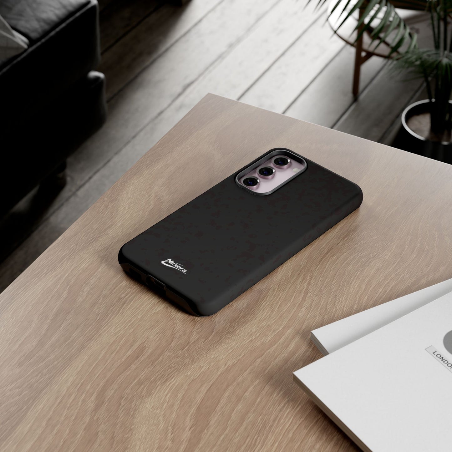 Nexora Black Tough Phone Case – Protective Slim Armor with Logo