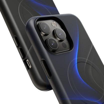 Magnetic Tough Phone Case — Shockproof Gloss Black with Blue Wave Design