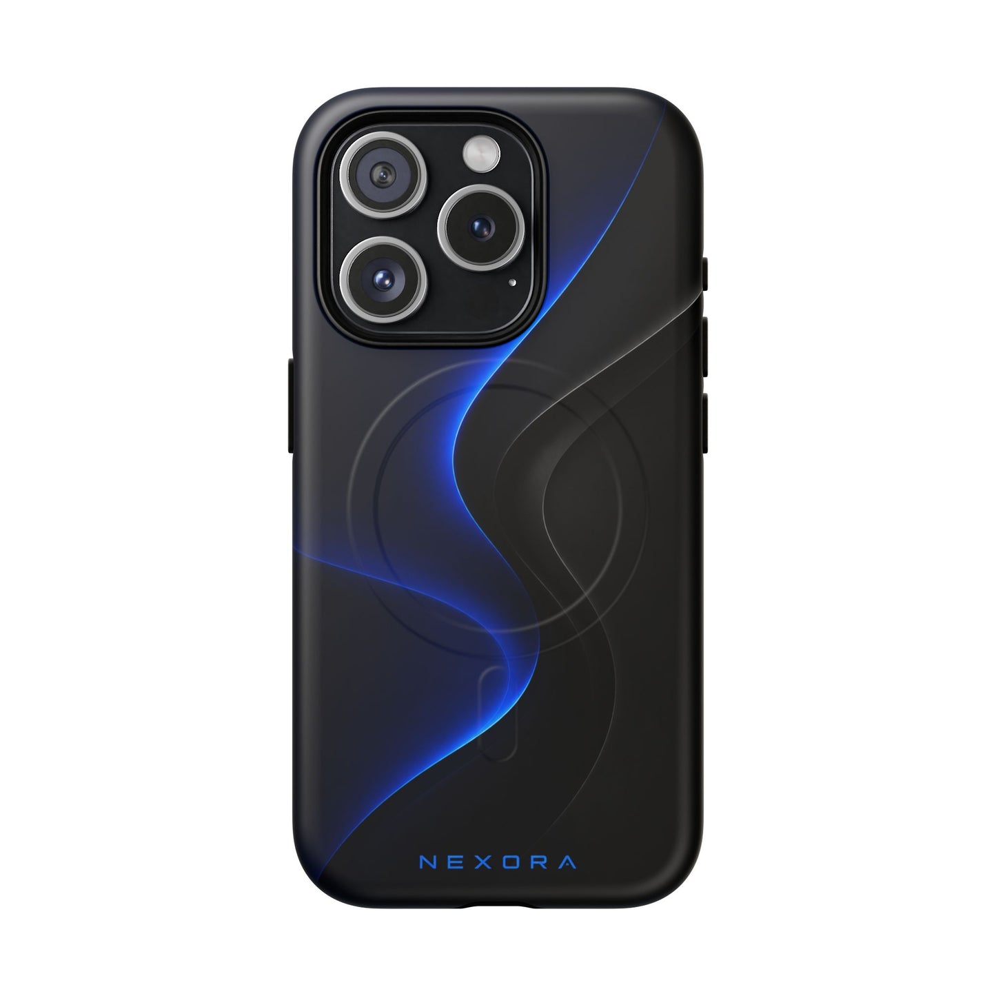 Magnetic Tough Phone Case — Shockproof Gloss Black with Blue Wave Design