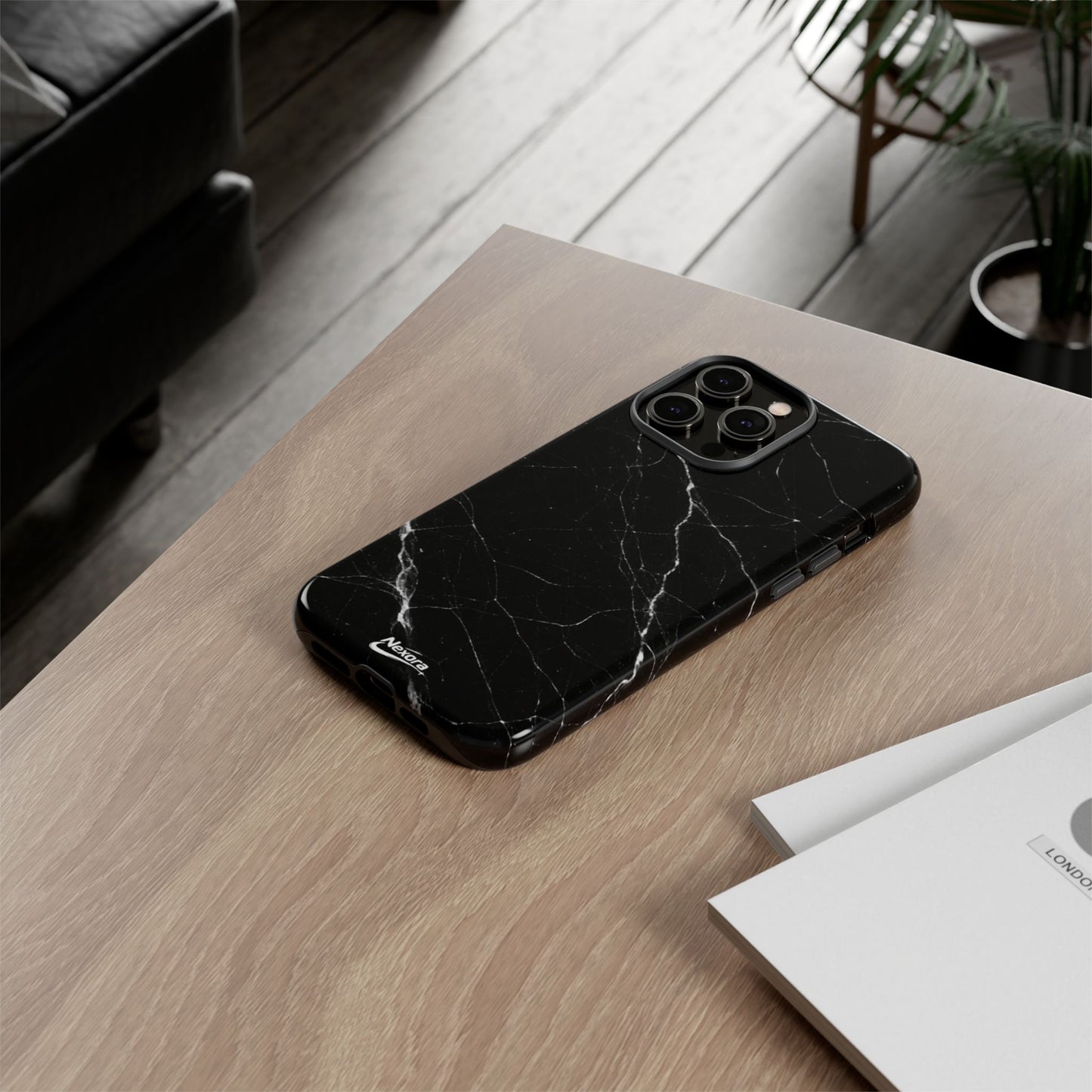 Nexora Black Marble Tough Phone Case — Slim Protective iPhone Cover