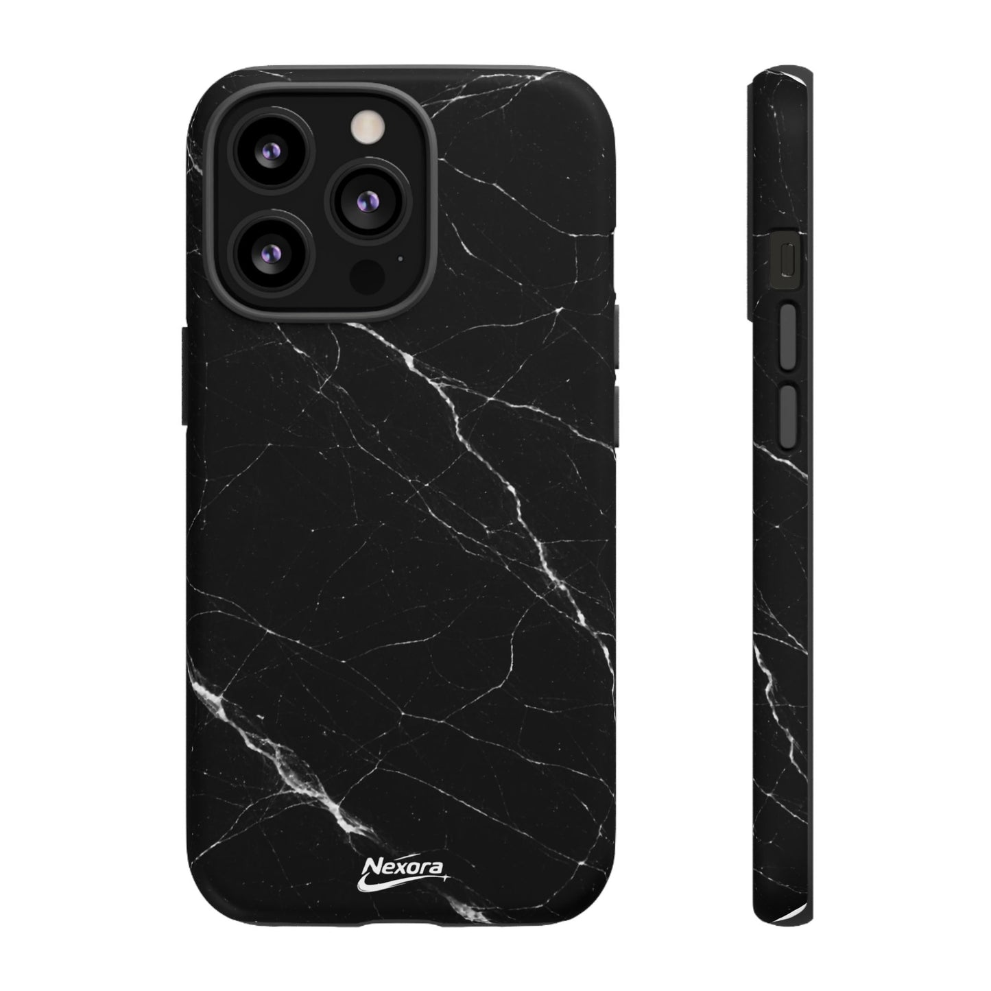 Nexora Black Marble Tough Phone Case — Slim Protective iPhone Cover