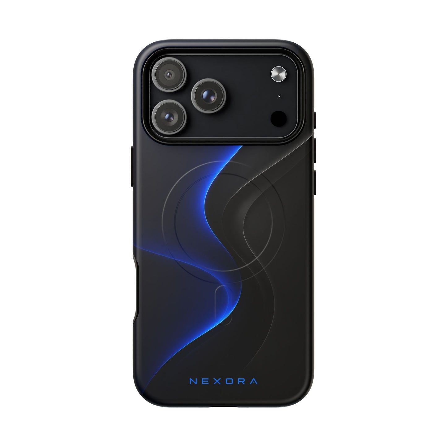 Magnetic Tough Phone Case — Shockproof Gloss Black with Blue Wave Design
