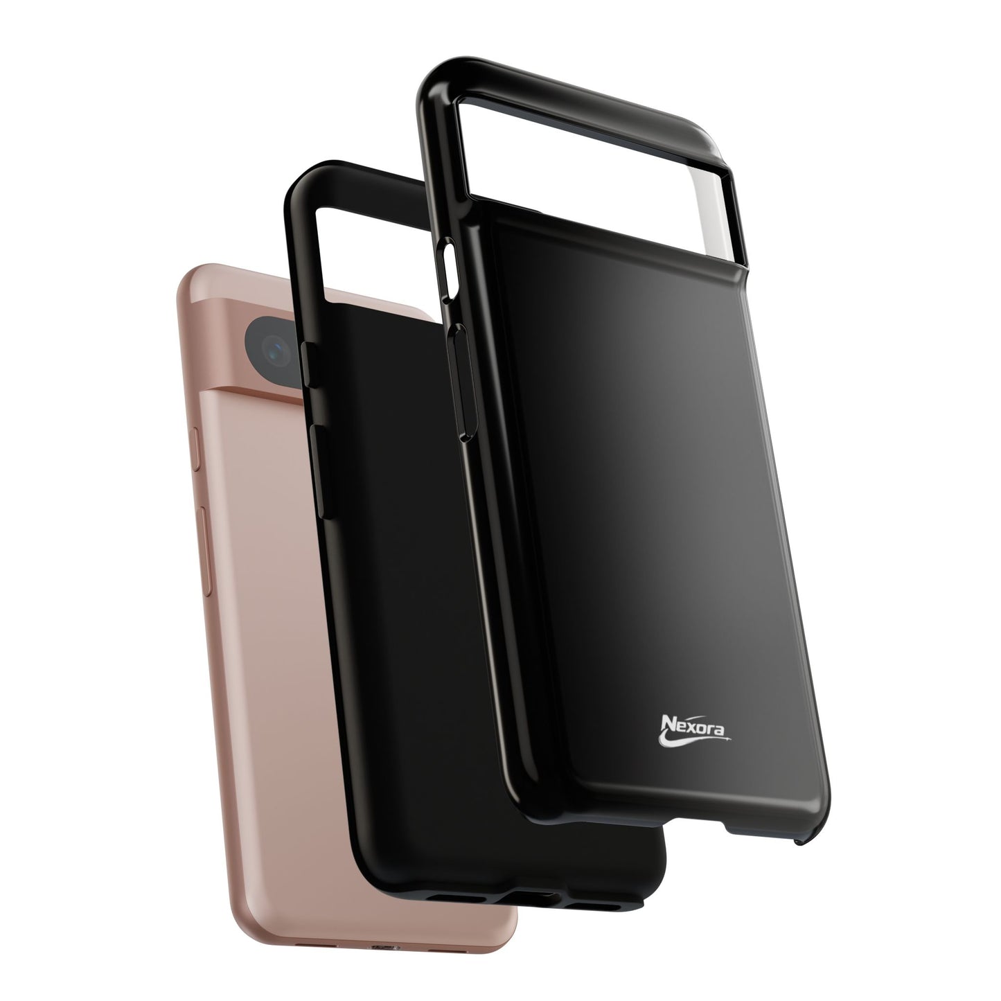 Nexora Black Tough Phone Case – Protective Slim Armor with Logo