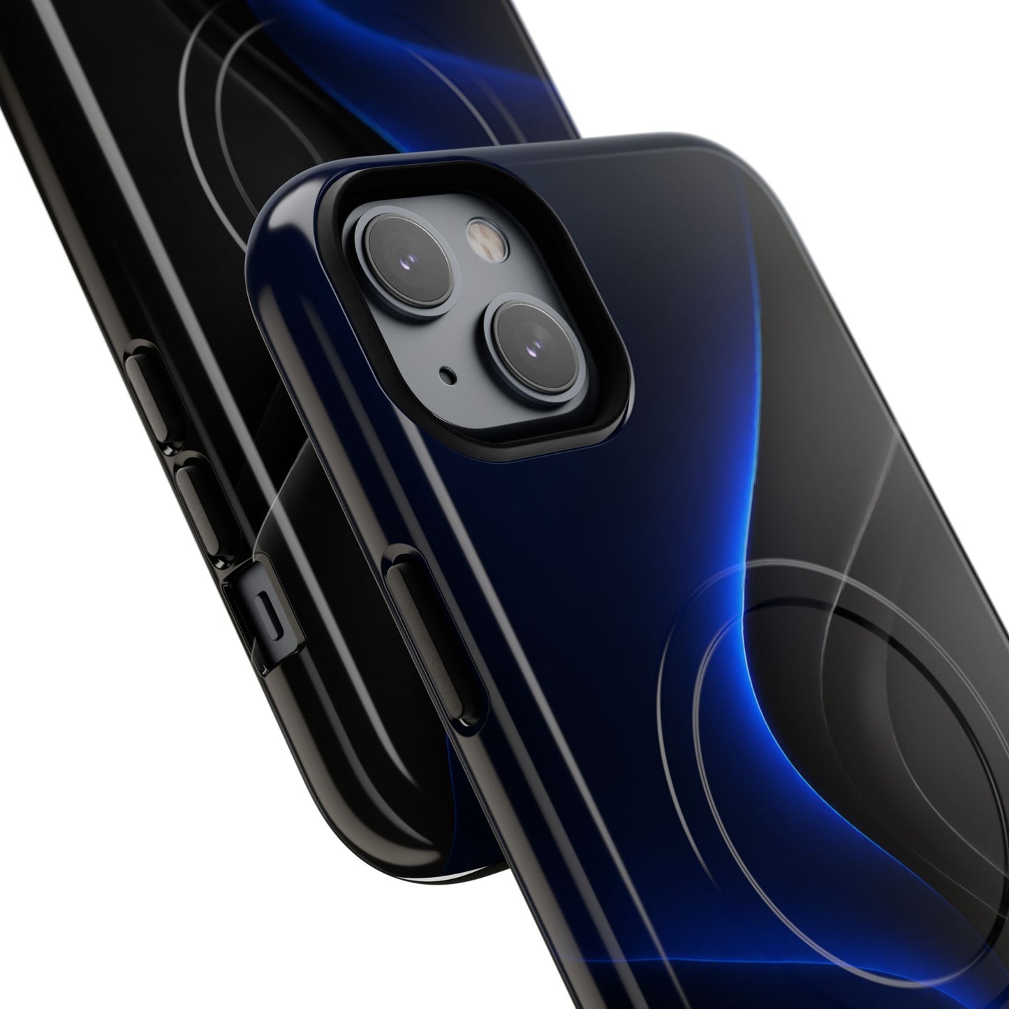Magnetic Tough Phone Case — Shockproof Gloss Black with Blue Wave Design
