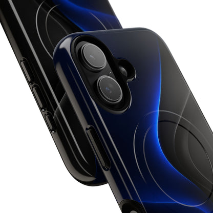 Magnetic Tough Phone Case — Shockproof Gloss Black with Blue Wave Design