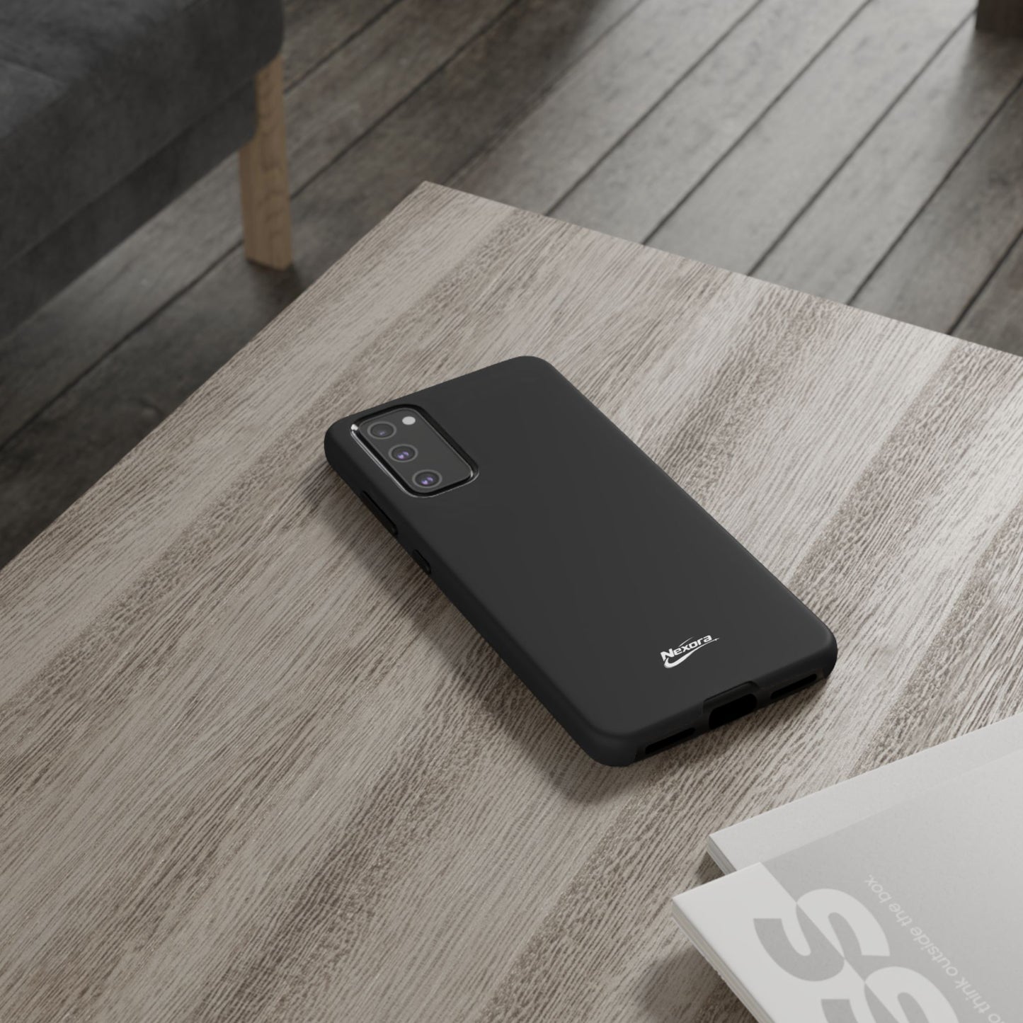 Nexora Black Tough Phone Case – Protective Slim Armor with Logo
