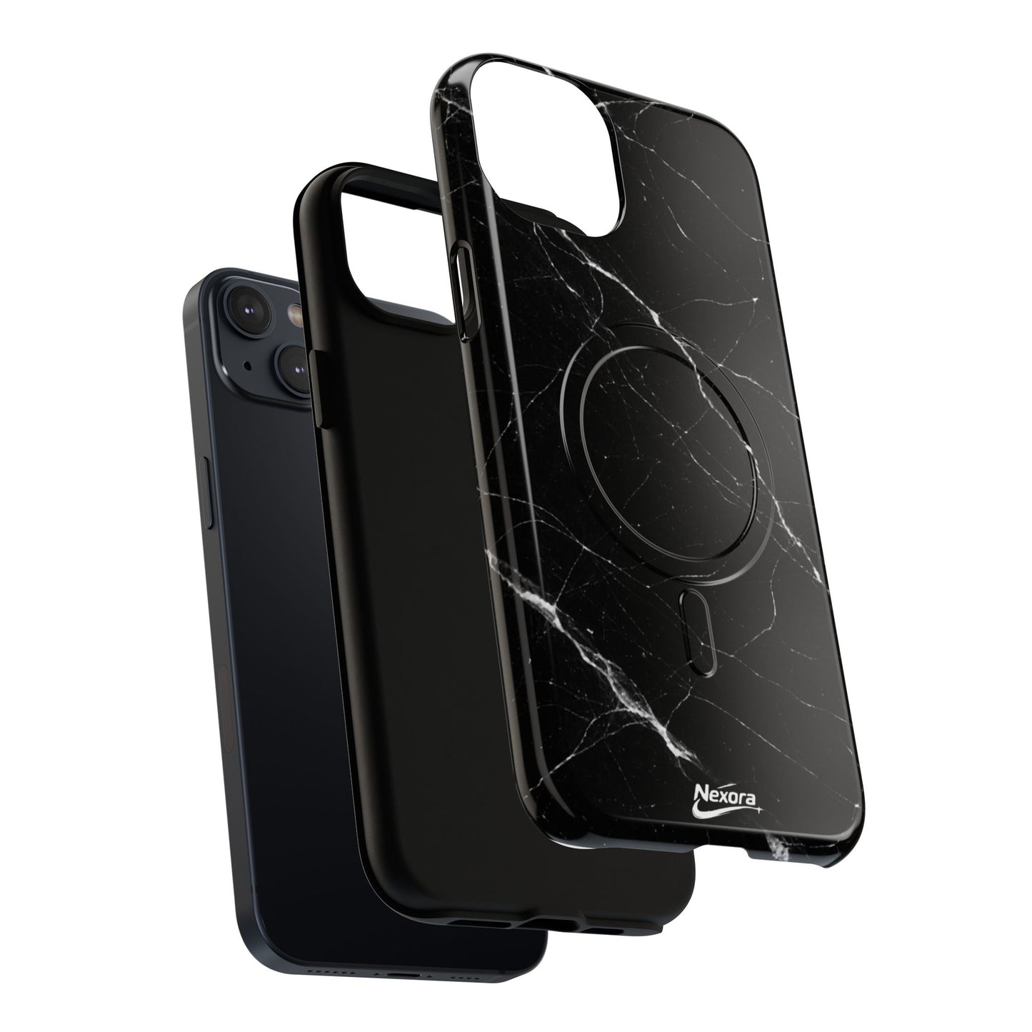 Nexora Magnetic Tough Phone Case - Black Marble Protective Cover