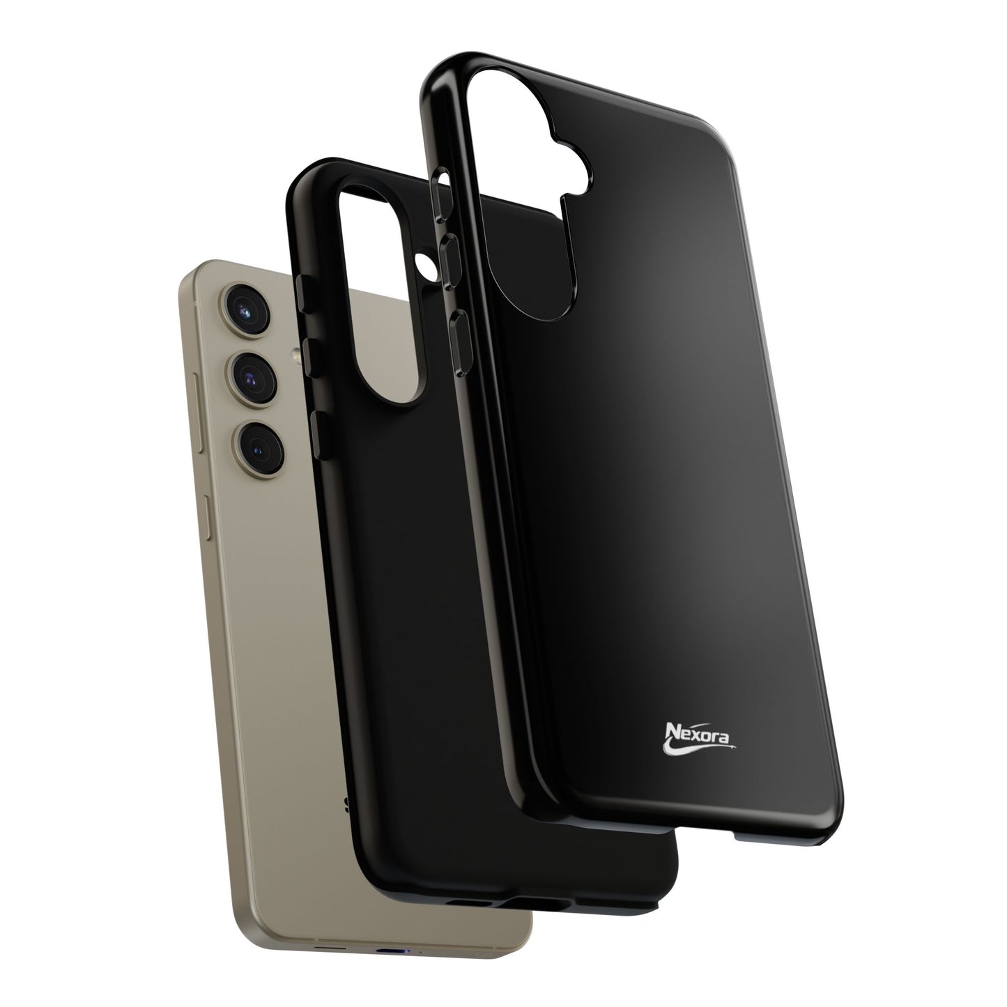 Nexora Black Tough Phone Case – Protective Slim Armor with Logo