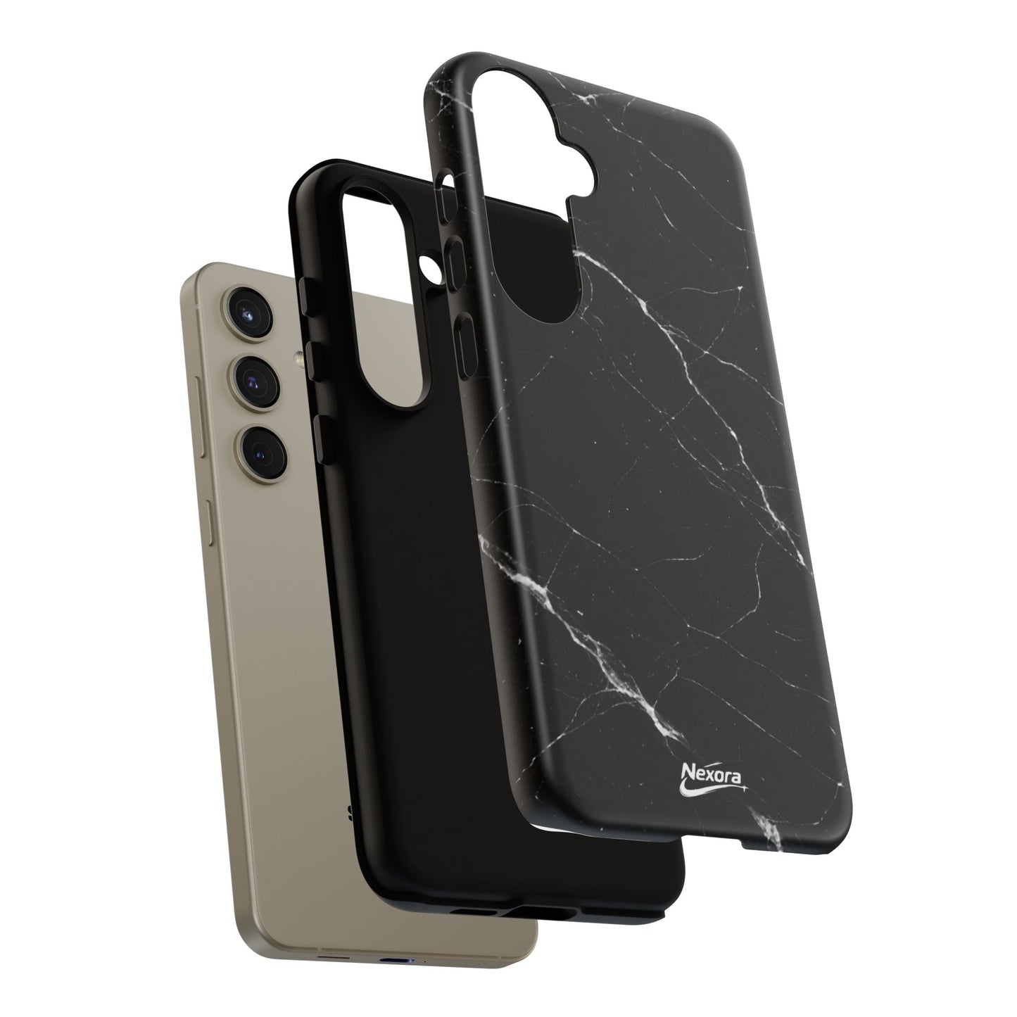 Nexora Black Marble Phone Case — Sleek Tough Protective Case with White Veining