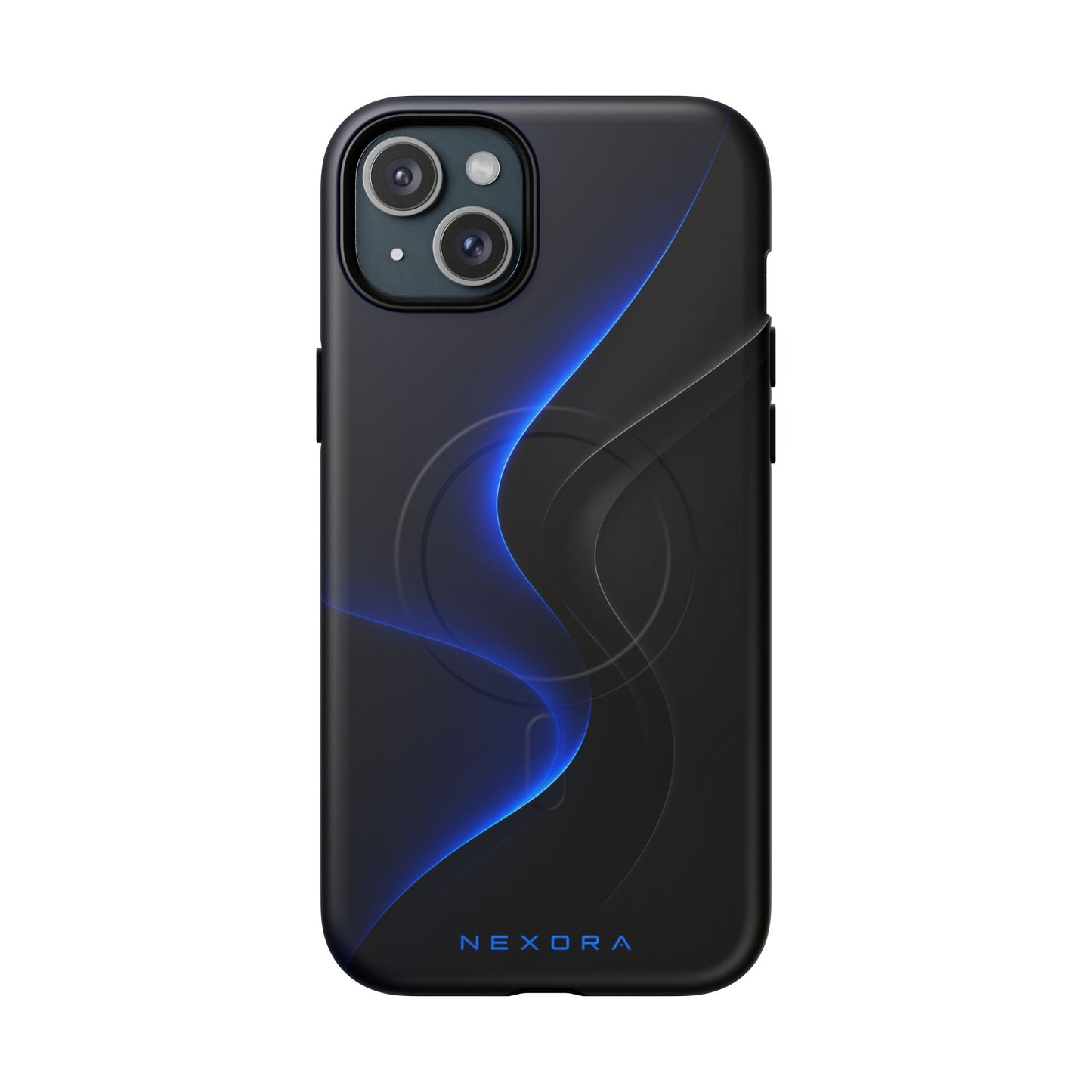 Magnetic Tough Phone Case — Shockproof Gloss Black with Blue Wave Design